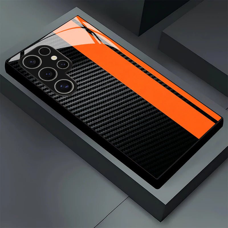 Orange Racing Stripe Carbon Fiber Texture Case for Samsung Galaxy