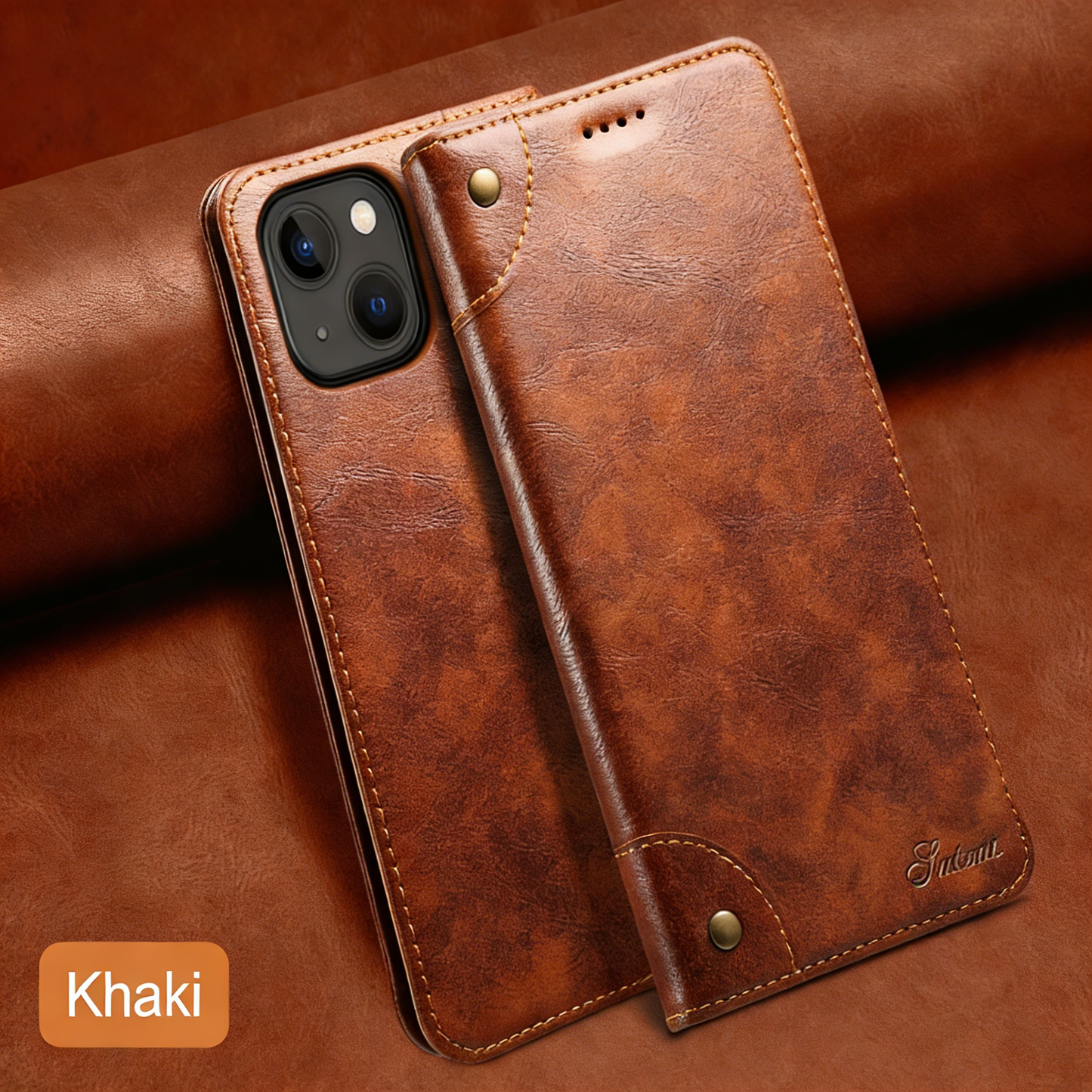 Vintage Leather Flip Wallet Phone Case with Card Slots for iPhone 15