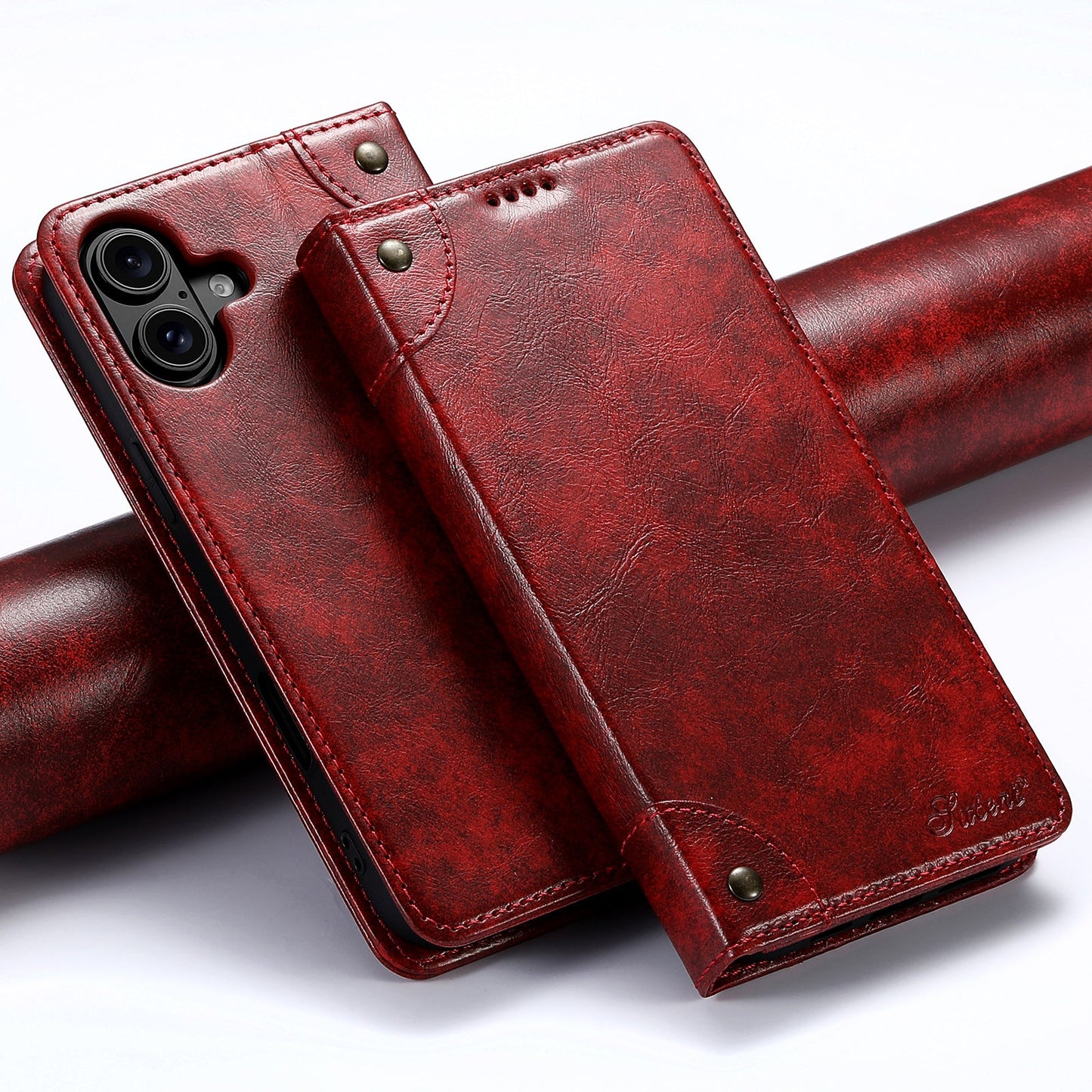 Vintage Leather Flip Wallet Phone Case with Card Slots for iPhone 16