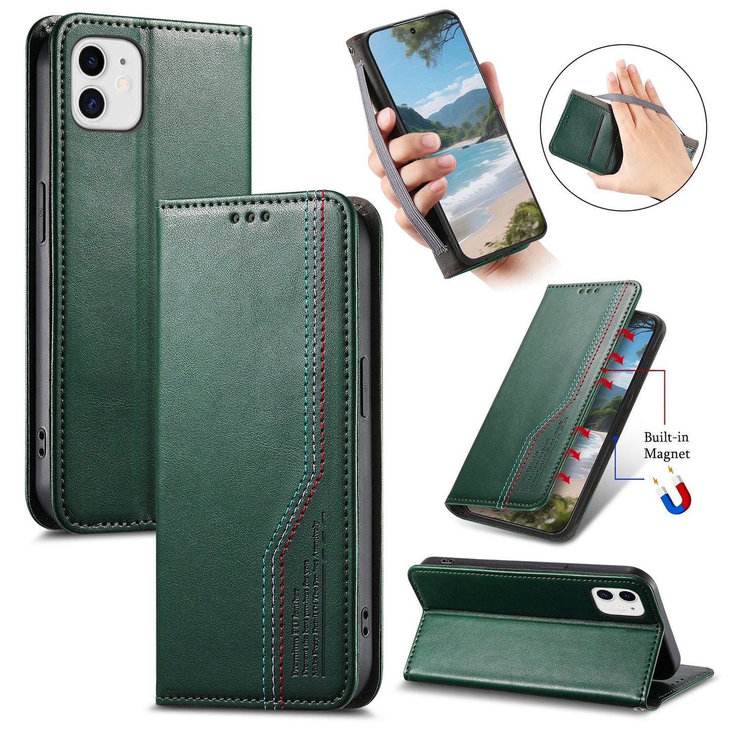 Elastic Band Premium Leather Flip Case for iPhone 12 Mini