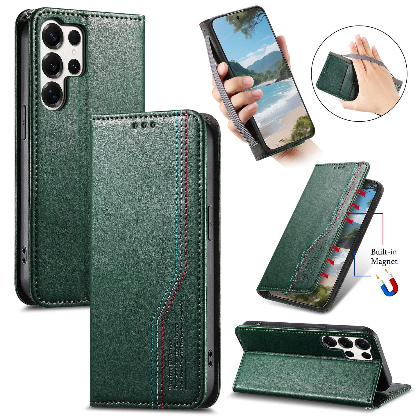 Elastic Band Premium Leather Flip Case for Samsung Galaxy S25 Ultra