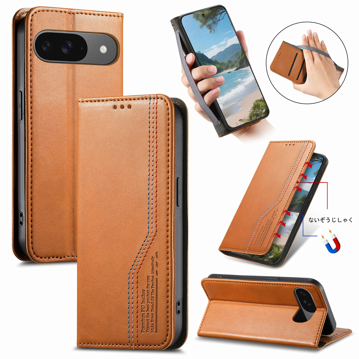 Elastic Band Premium Leather Flip Case for Pixel 11