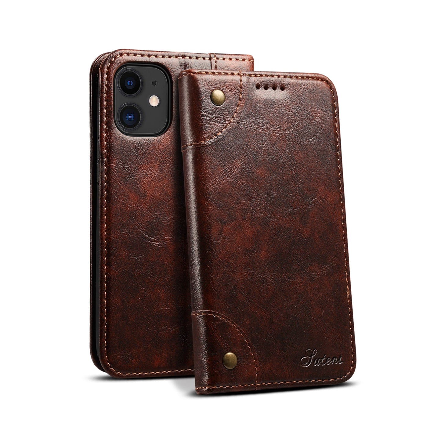 Vintage Leather Flip Wallet Phone Case with Card Slots for iPhone 12
