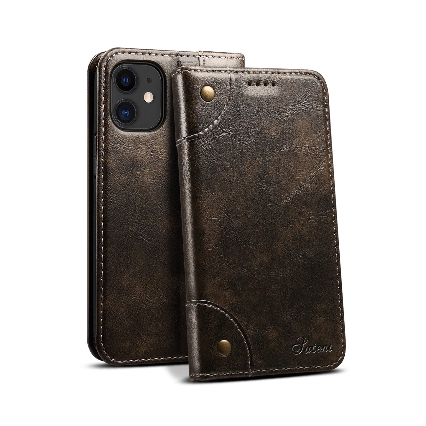 Vintage Leather Flip Wallet Phone Case with Card Slots for iPhone 12