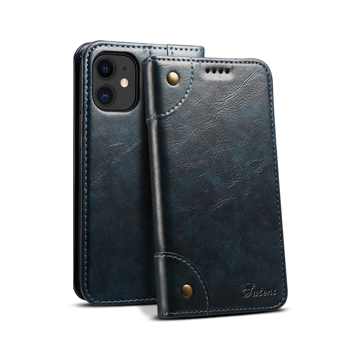 Vintage Leather Flip Wallet Phone Case with Card Slots for iPhone 12