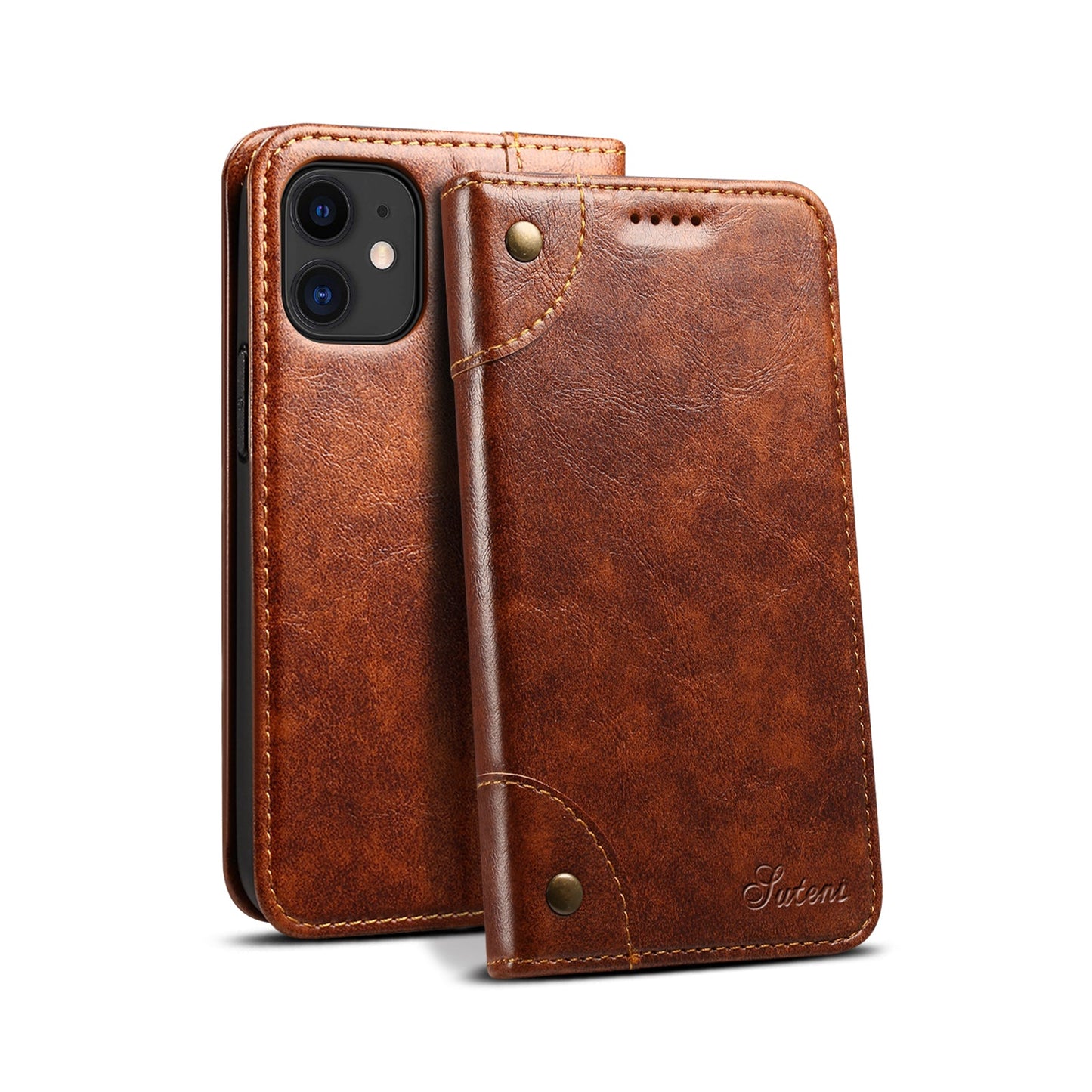 Vintage Leather Flip Wallet Phone Case with Card Slots for iPhone 12