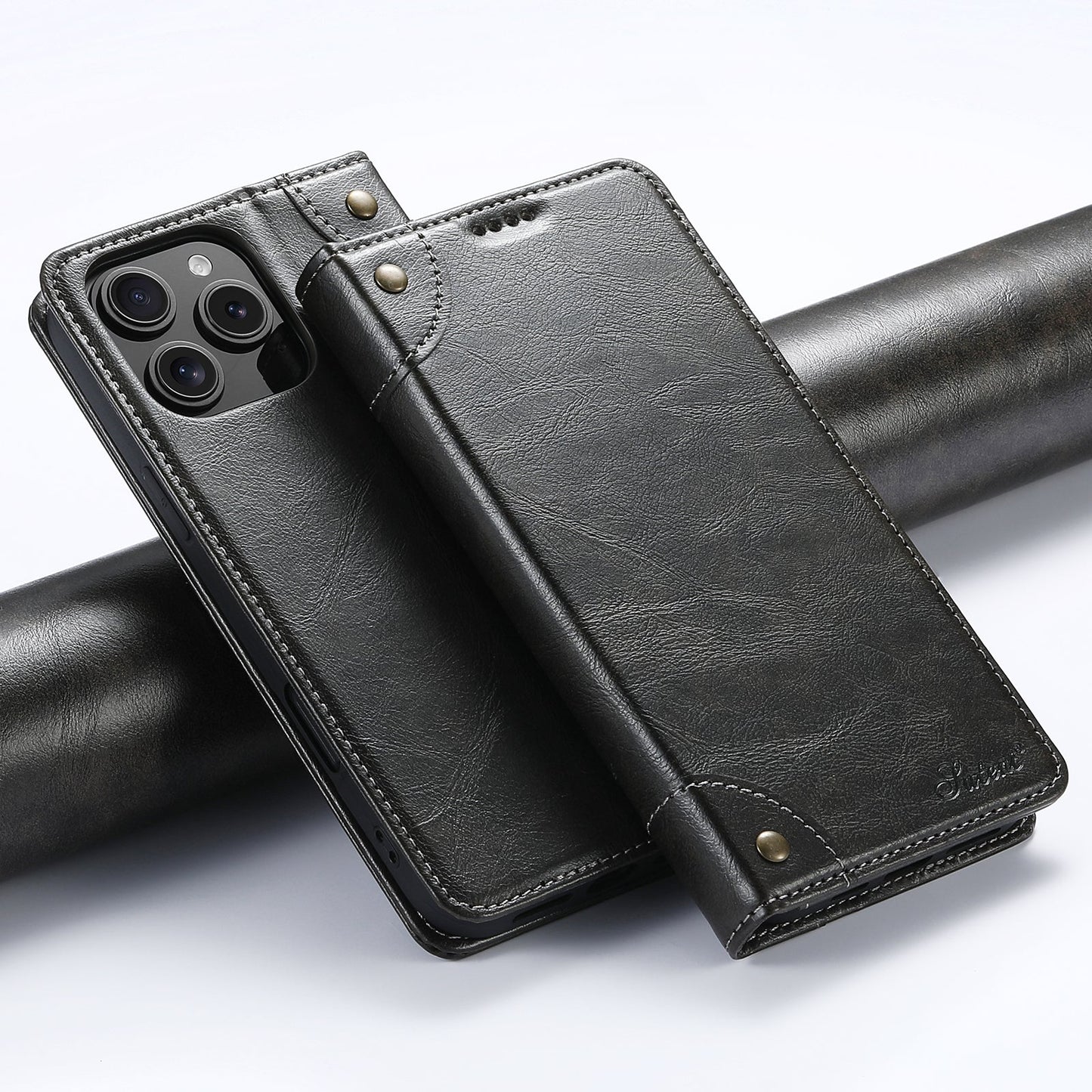 Vintage Leather Flip Wallet Phone Case with Card Slots for iPhone 13 Pro