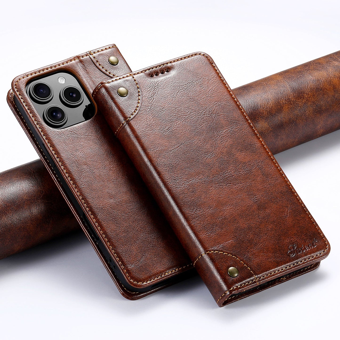 Vintage Leather Flip Wallet Phone Case with Card Slots for iPhone 13 Pro Max