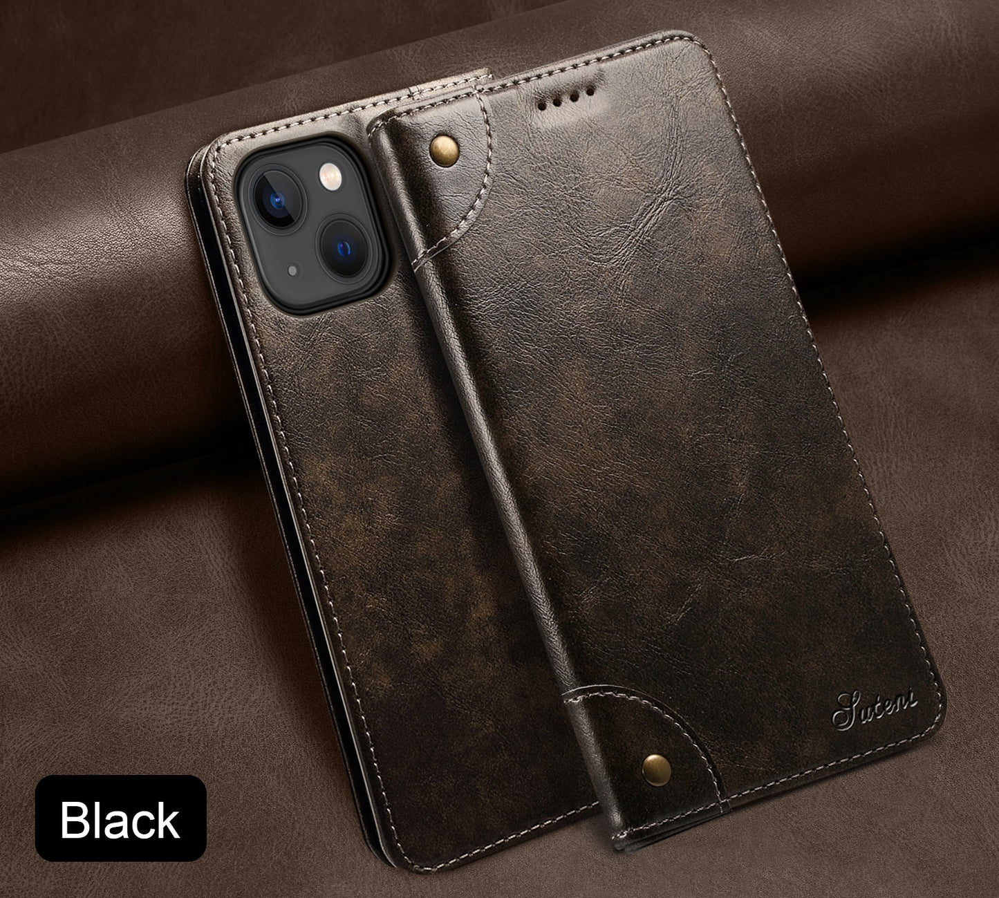 Vintage Leather Flip Wallet Phone Case with Card Slots for iPhone 14