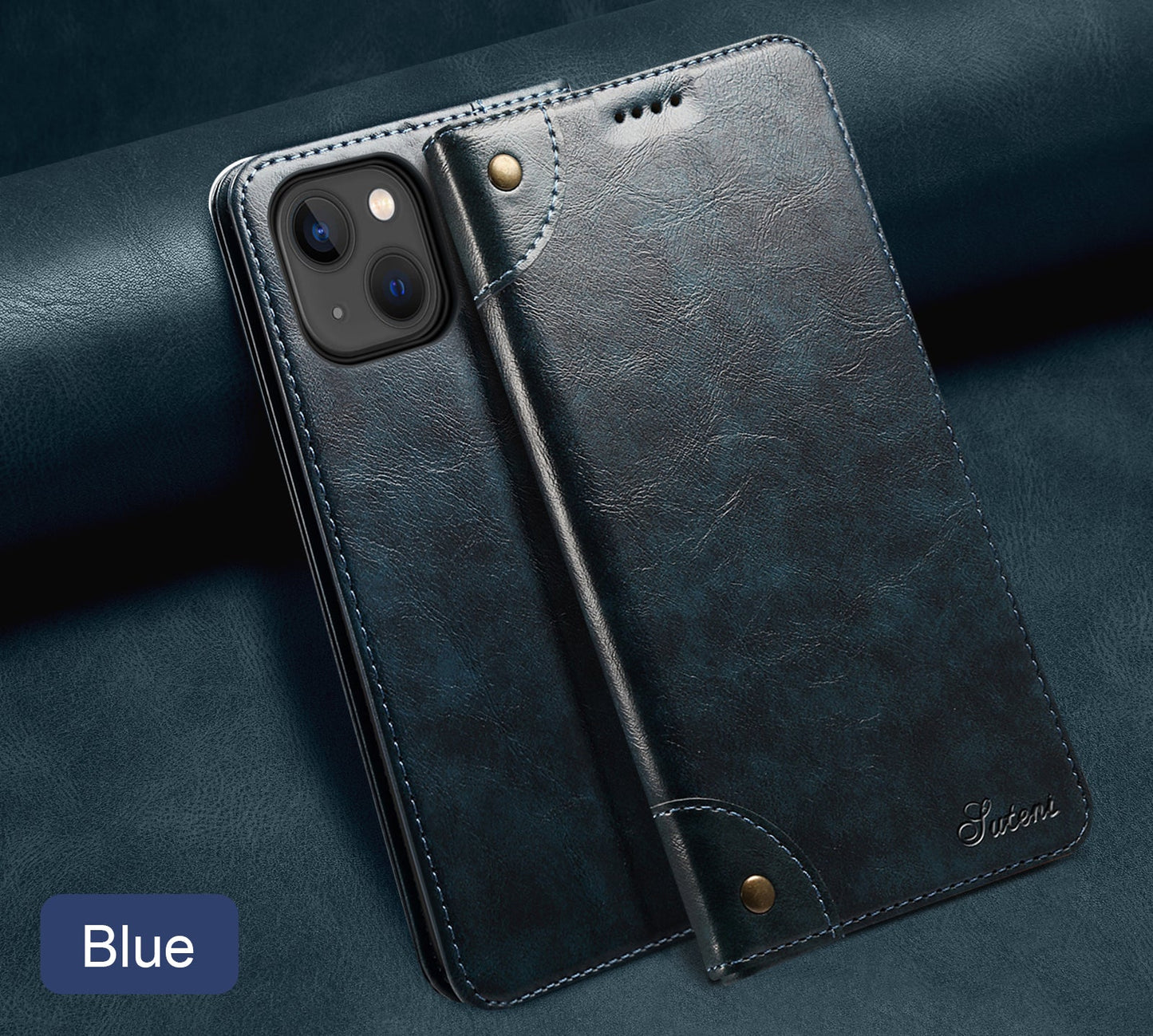 Vintage Leather Flip Wallet Phone Case with Card Slots for iPhone 14 Plus