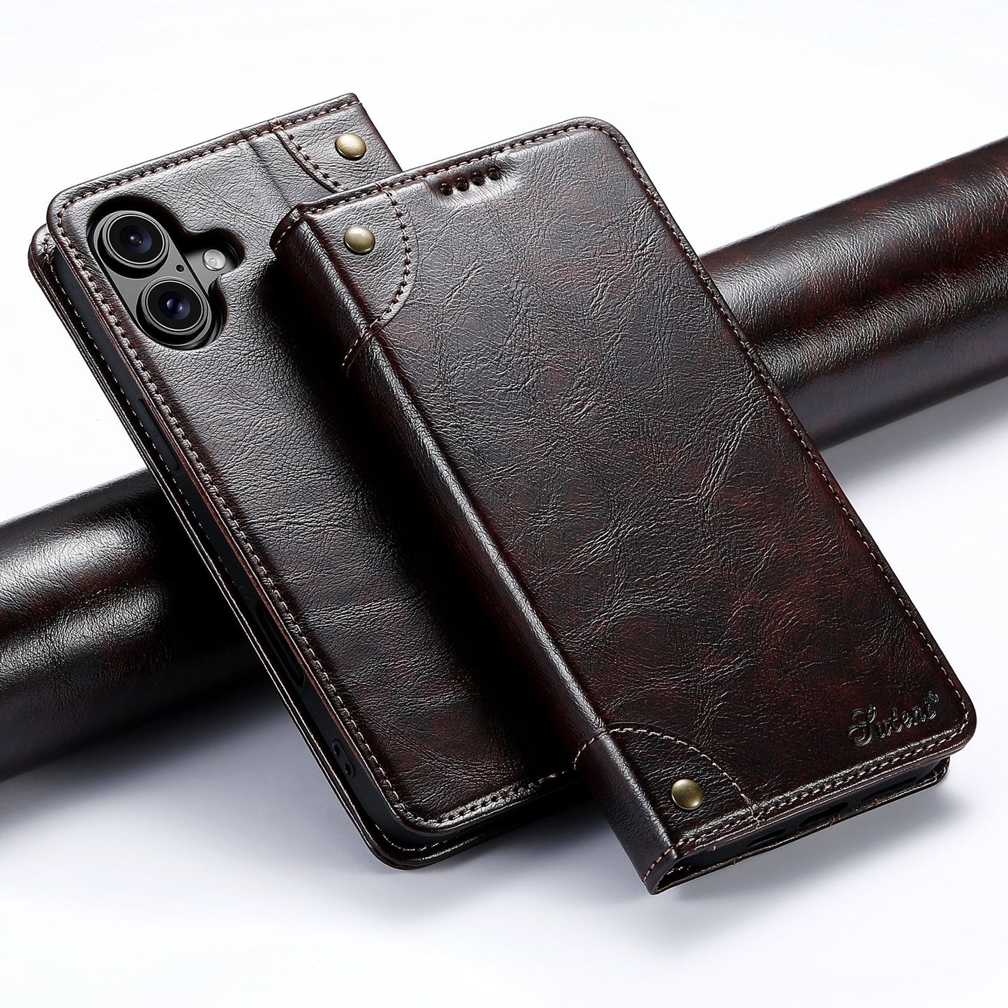 Vintage Leather Flip Wallet Phone Case with Card Slots for iPhone 17