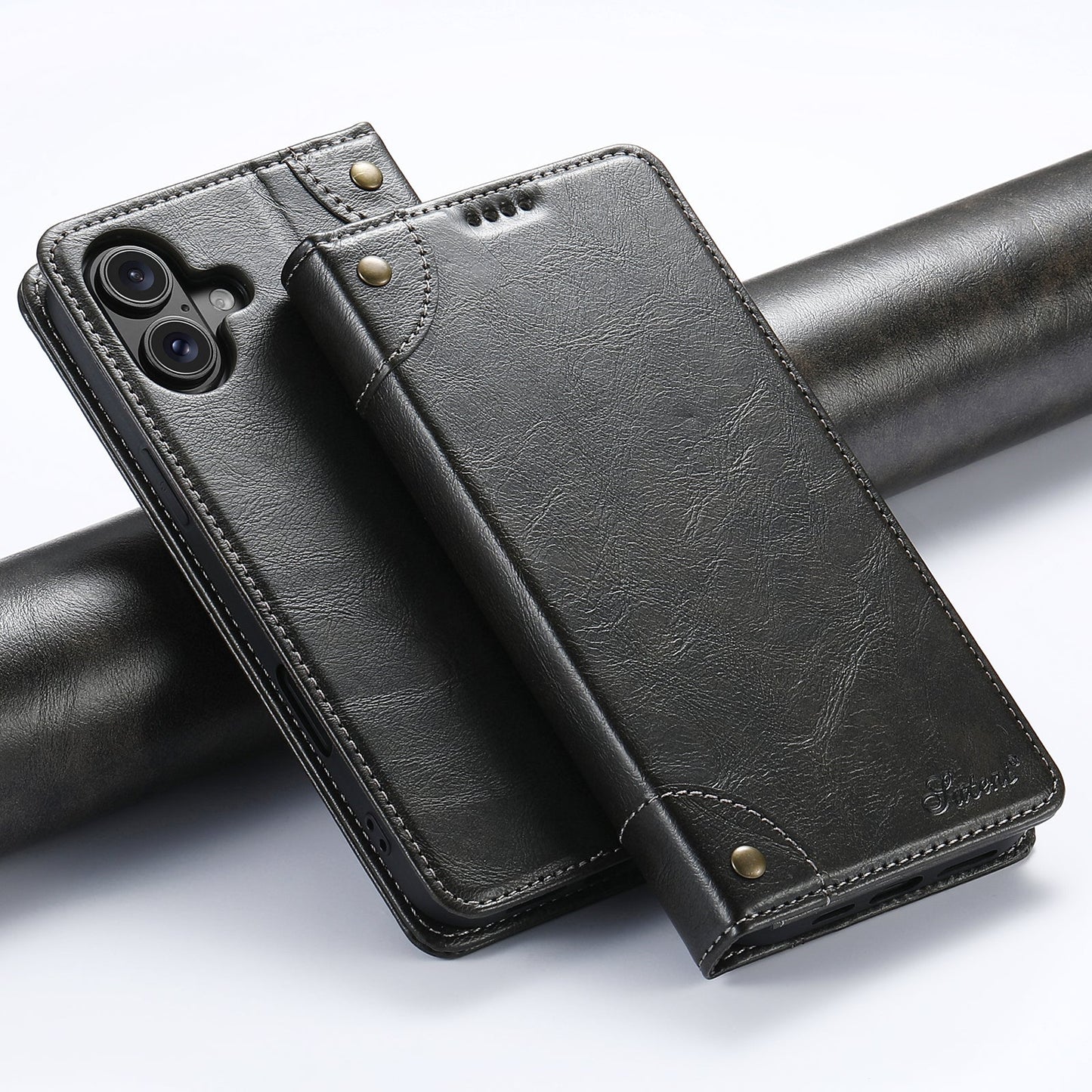 Vintage Leather Flip Wallet Phone Case with Card Slots for iPhone 16 Plus