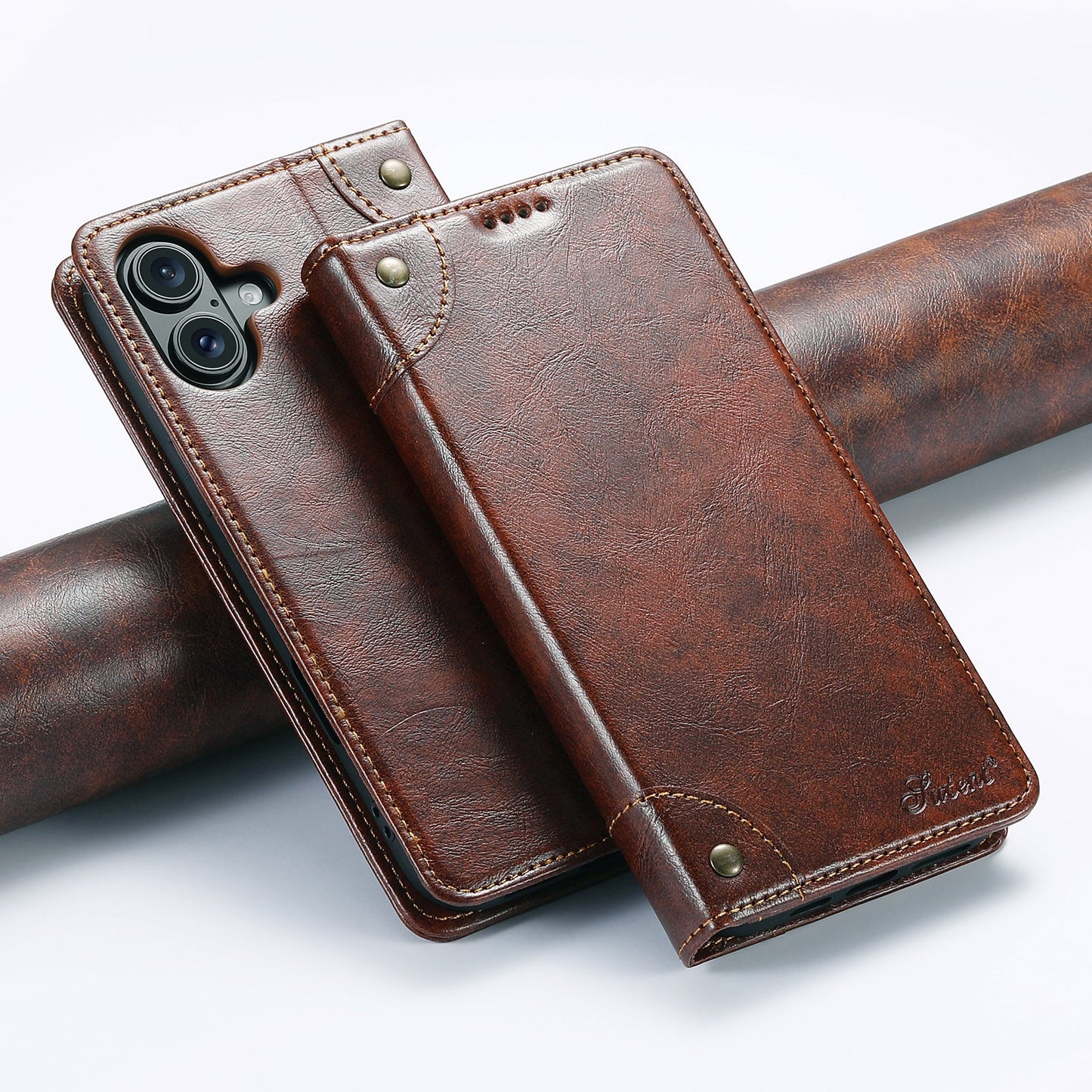 Vintage Leather Flip Wallet Phone Case with Card Slots for iPhone 17