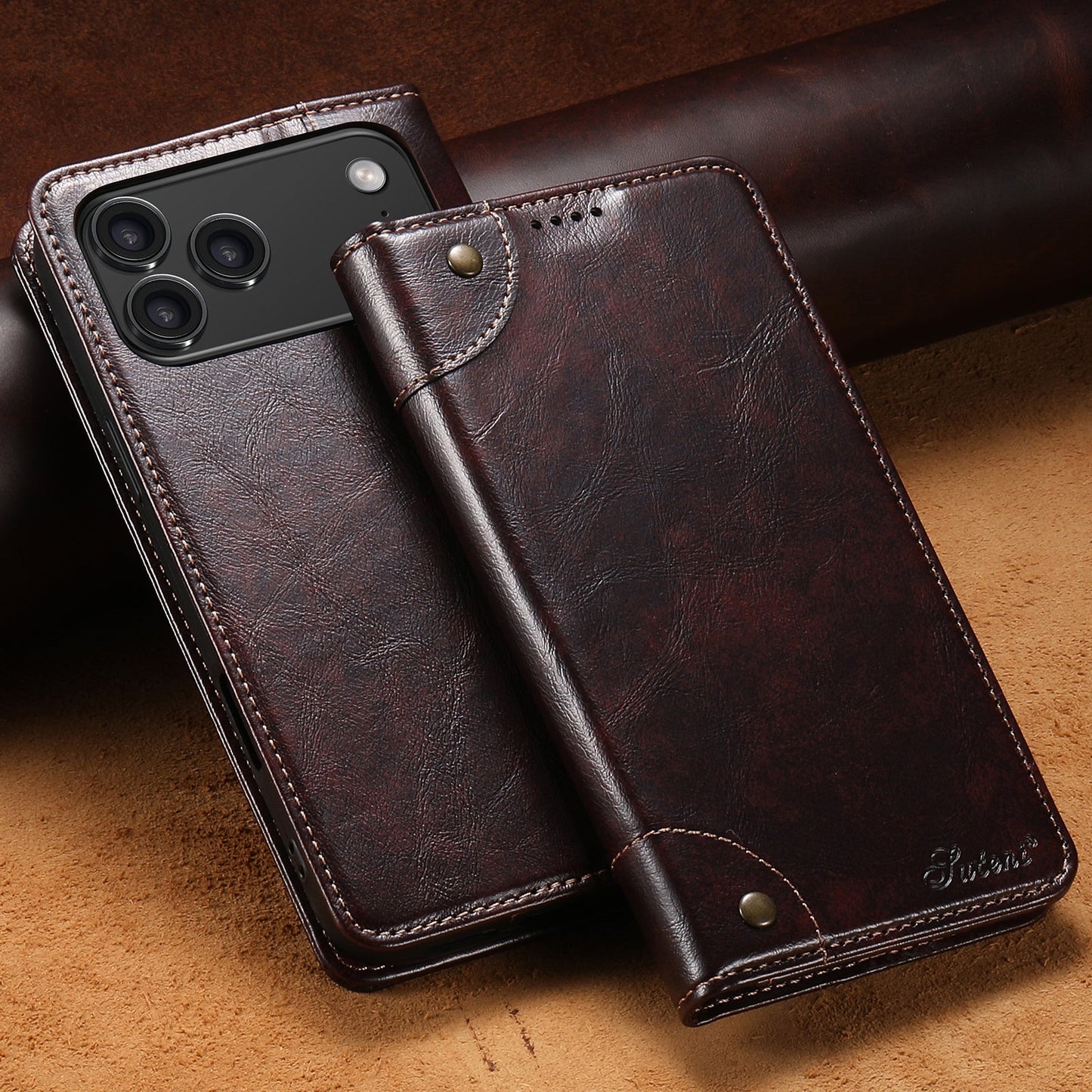 Vintage Leather Flip Wallet Phone Case with Card Slots for iPhone 17 Pro