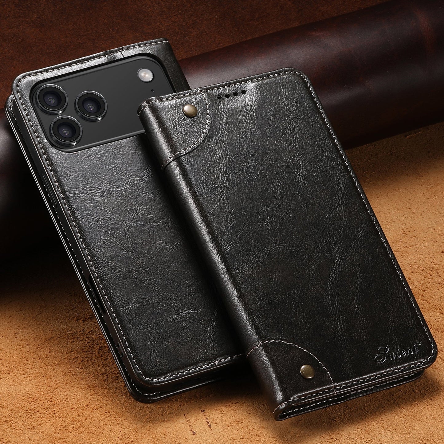 Vintage Leather Flip Wallet Phone Case with Card Slots for iPhone 17 Pro