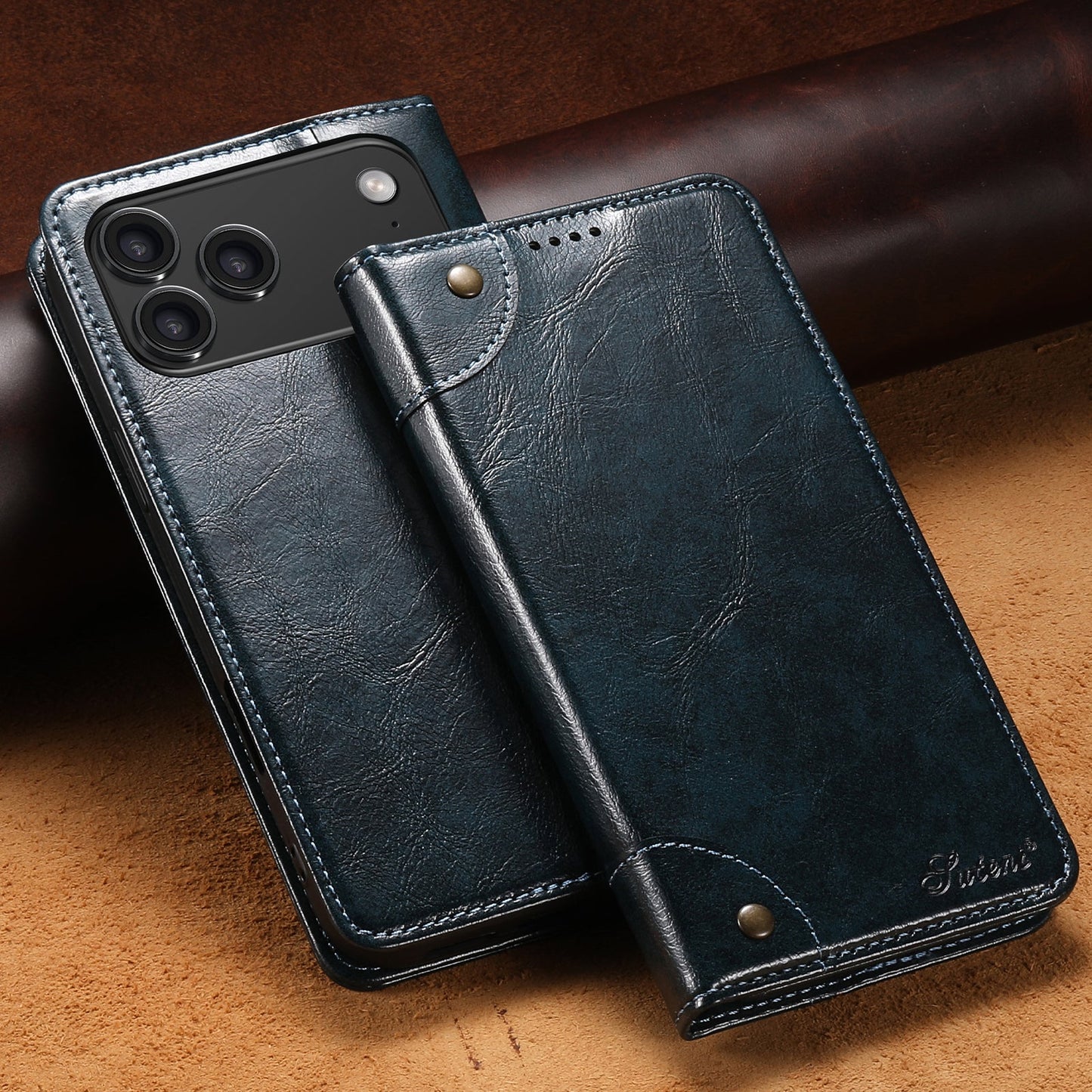 Vintage Leather Flip Wallet Phone Case with Card Slots for iPhone 17 Pro