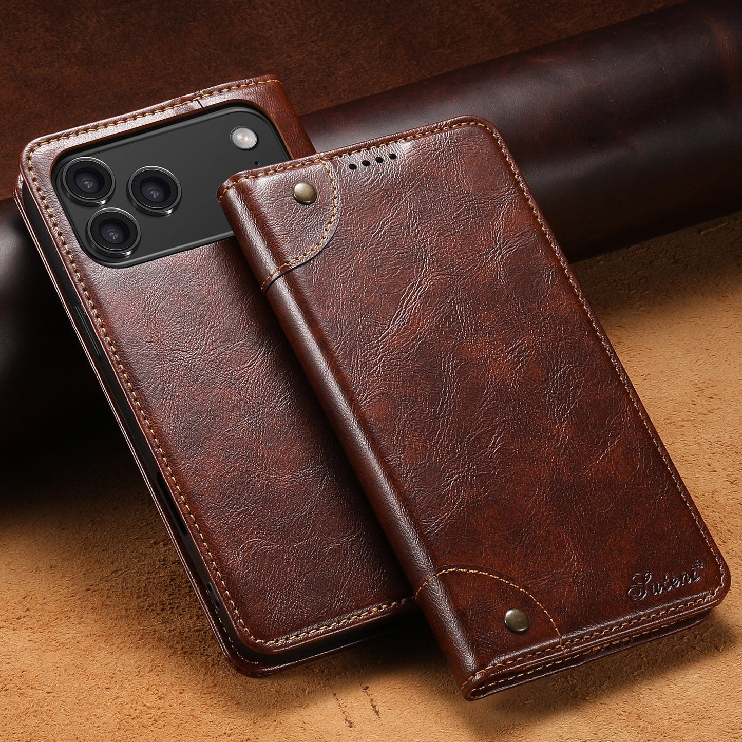 Vintage Leather Flip Wallet Phone Case with Card Slots for iPhone 17 Pro
