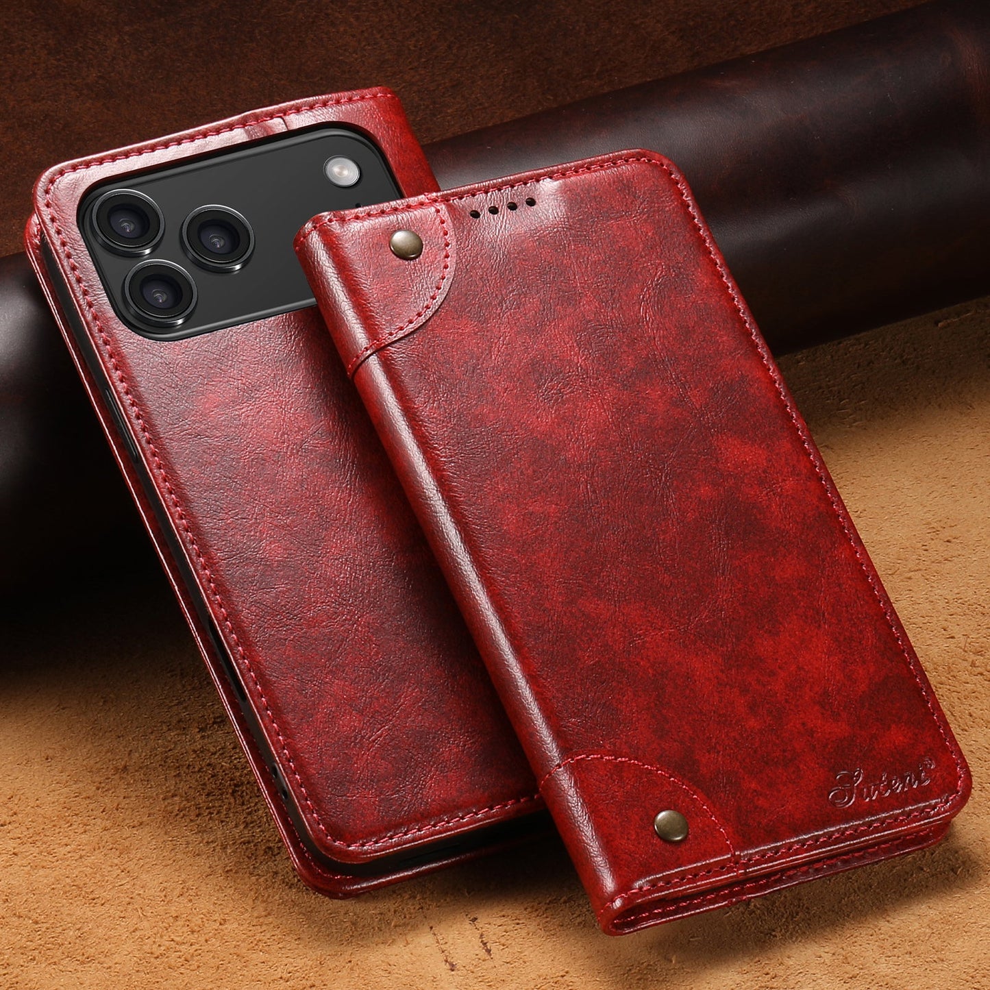 Vintage Leather Flip Wallet Phone Case with Card Slots for iPhone 17 Pro