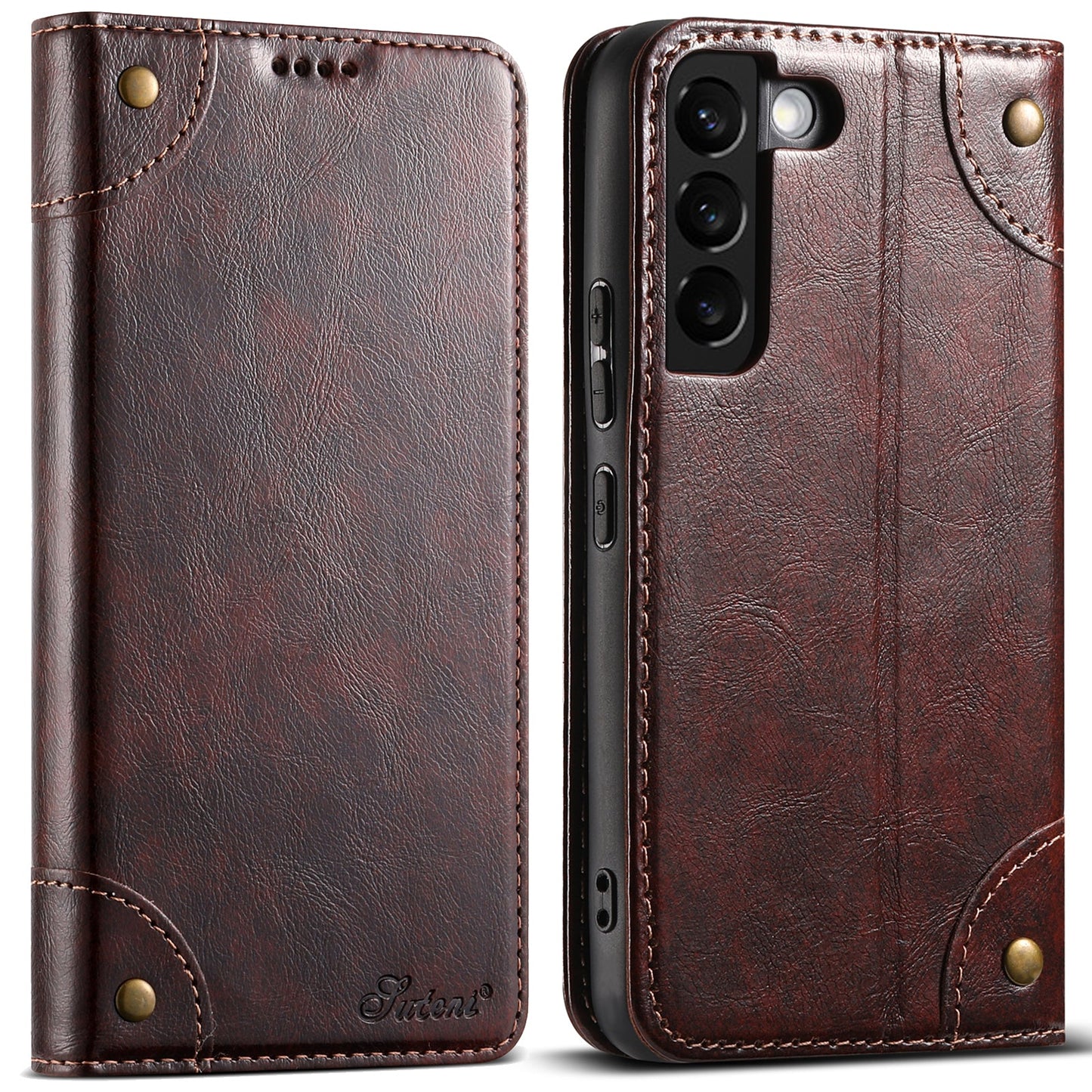 Vintage Leather Flip Wallet Phone Case with Card Slots for Samsung Galaxy S22+