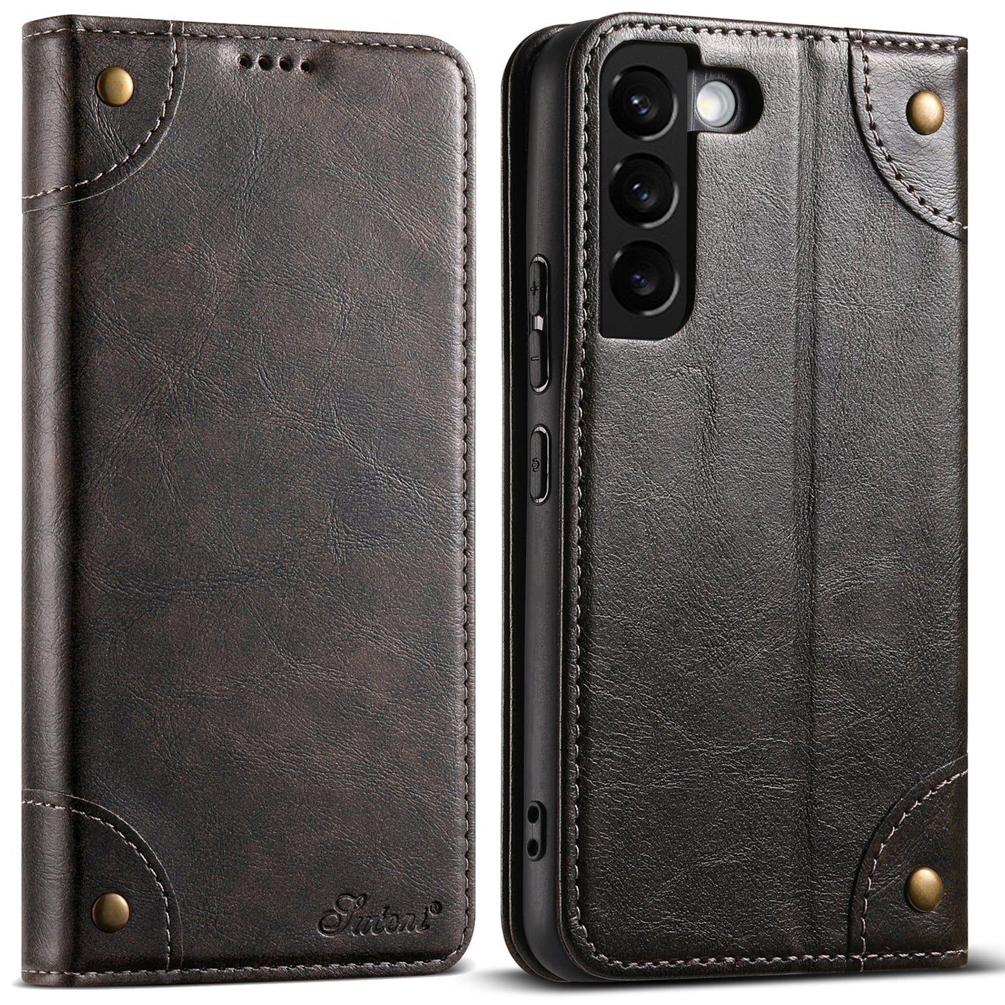 Vintage Leather Flip Wallet Phone Case with Card Slots for Samsung Galaxy S22+