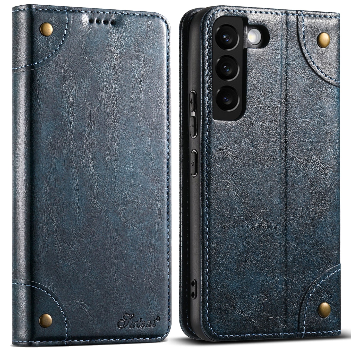 Vintage Leather Flip Wallet Phone Case with Card Slots for Samsung Galaxy S22+