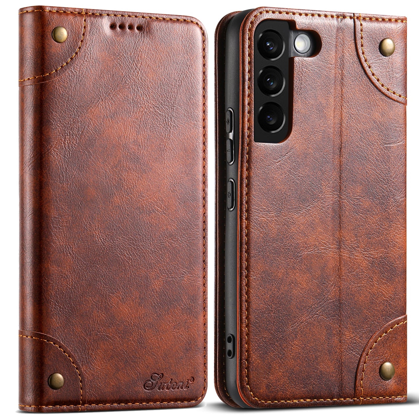 Vintage Leather Flip Wallet Phone Case with Card Slots for Samsung Galaxy S22+