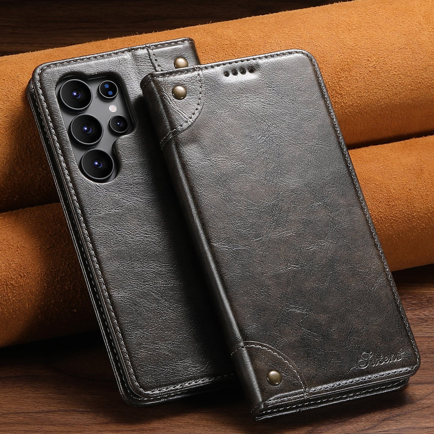 Vintage Leather Flip Wallet Phone Case with Card Slots for Samsung Galaxy S23 Ultra