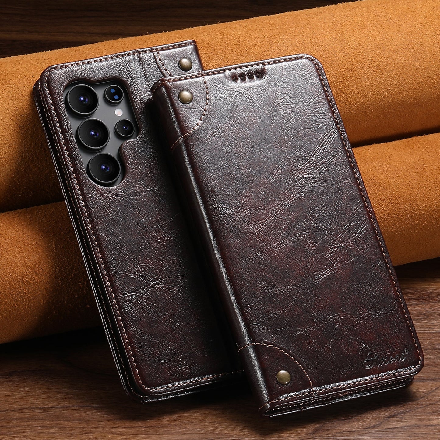 Vintage Leather Flip Wallet Phone Case with Card Slots for Samsung Galaxy S22 Ultra