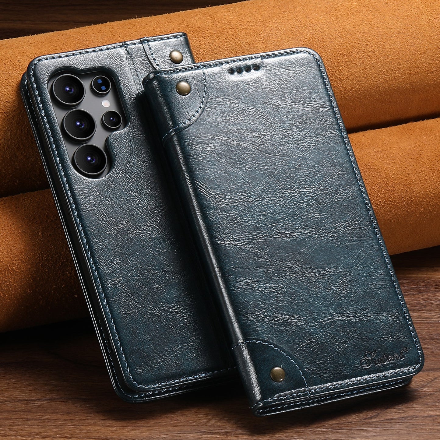 Vintage Leather Flip Wallet Phone Case with Card Slots for Samsung Galaxy S24 Ultra