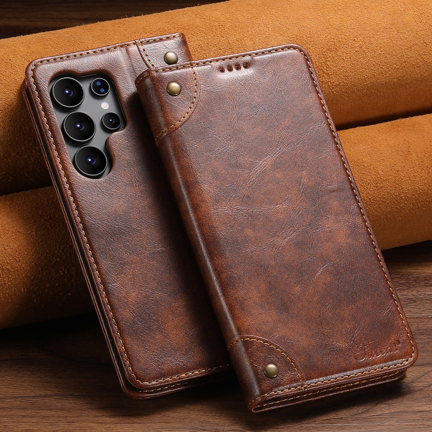 Vintage Leather Flip Wallet Phone Case with Card Slots for Samsung Galaxy S24 Ultra