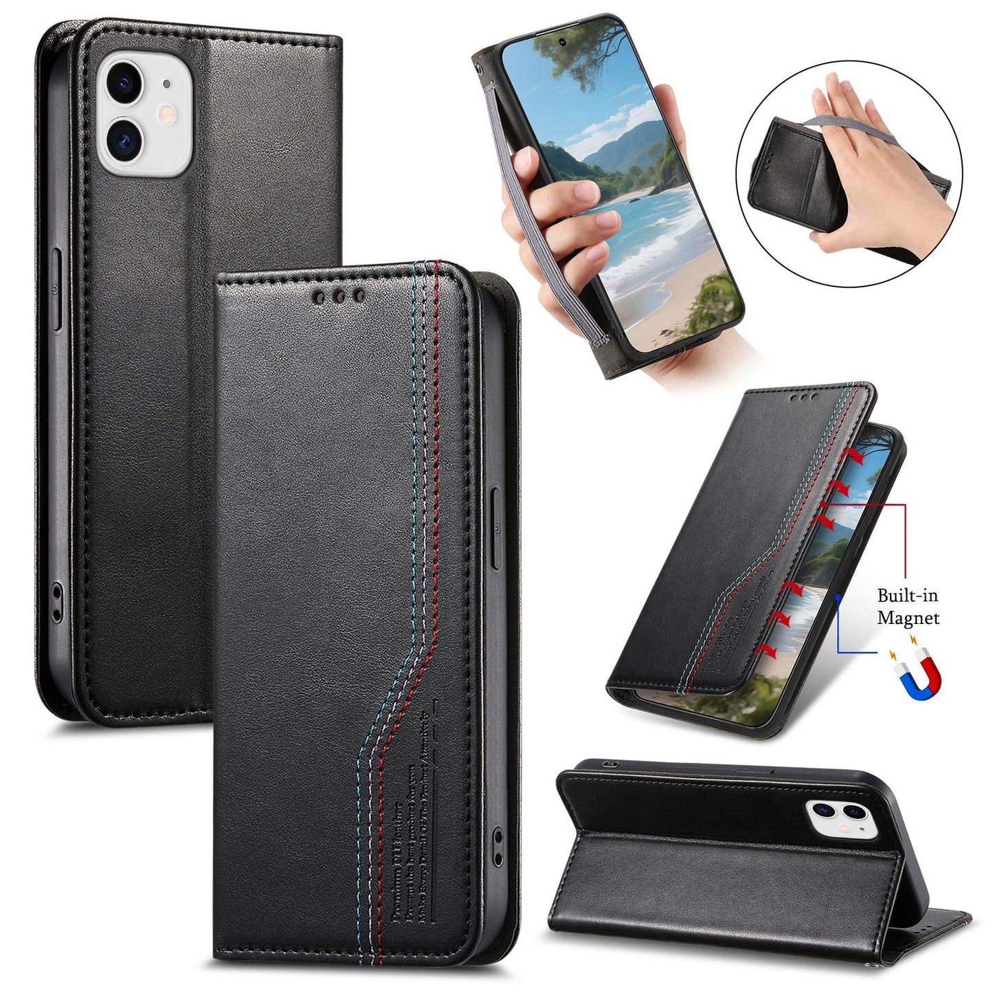 Elastic Band Premium Leather Flip Case for iPhone 12