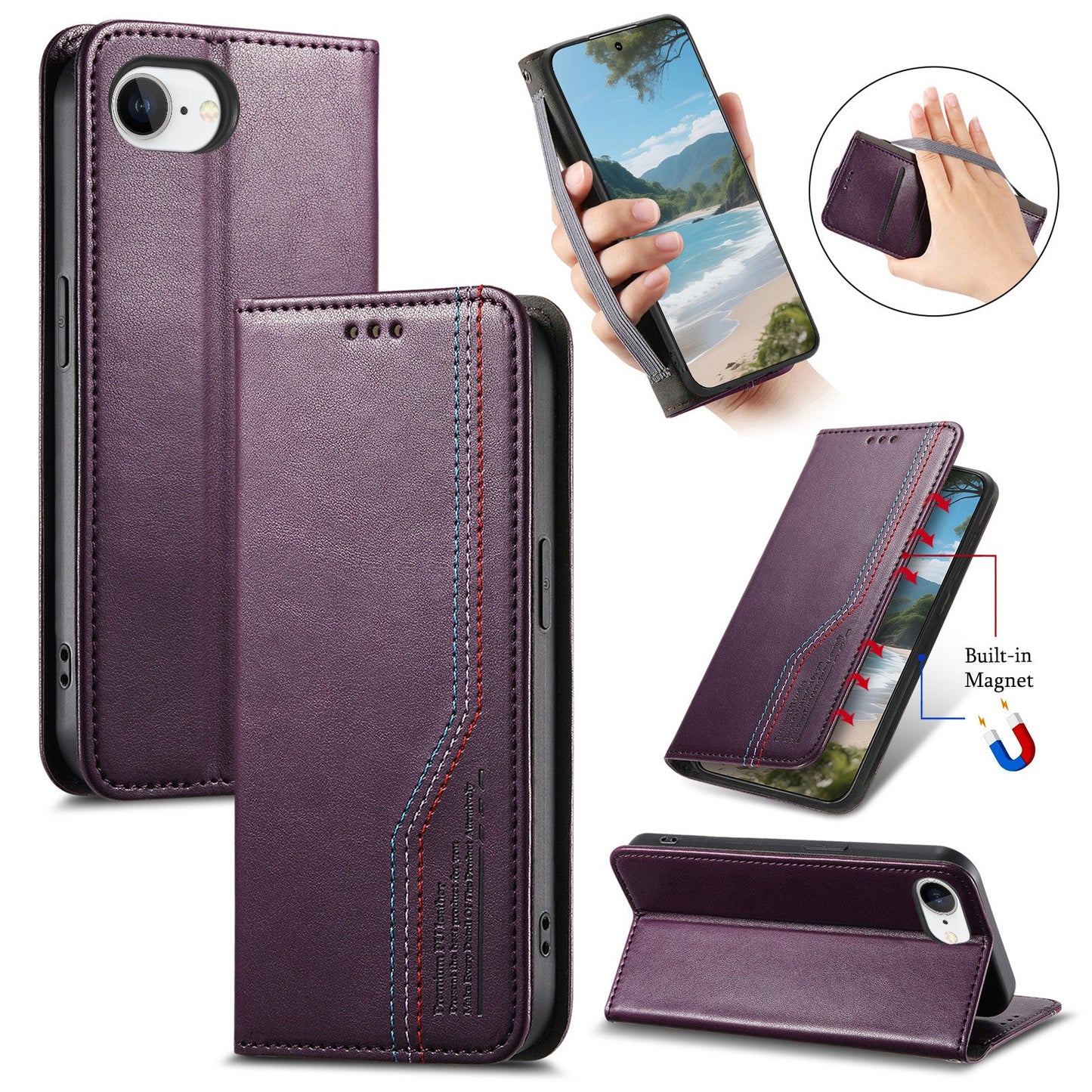 Elastic Band Premium Leather Flip Case for iPhone 16e
