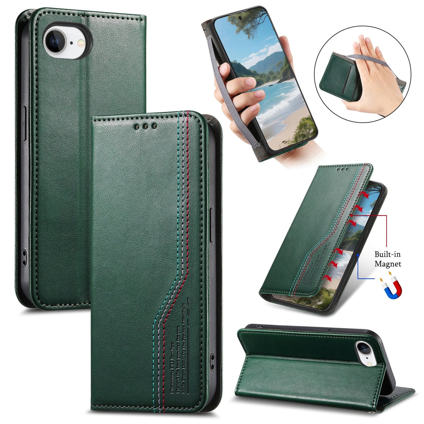 Elastic Band Premium Leather Flip Case for iPhone 16e