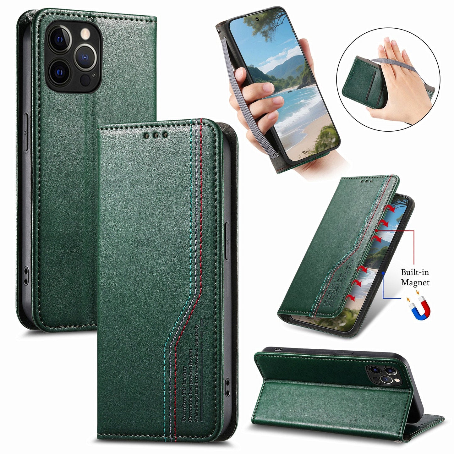 Elastic Band Premium Leather Flip Case for iPhone 16 Pro Max