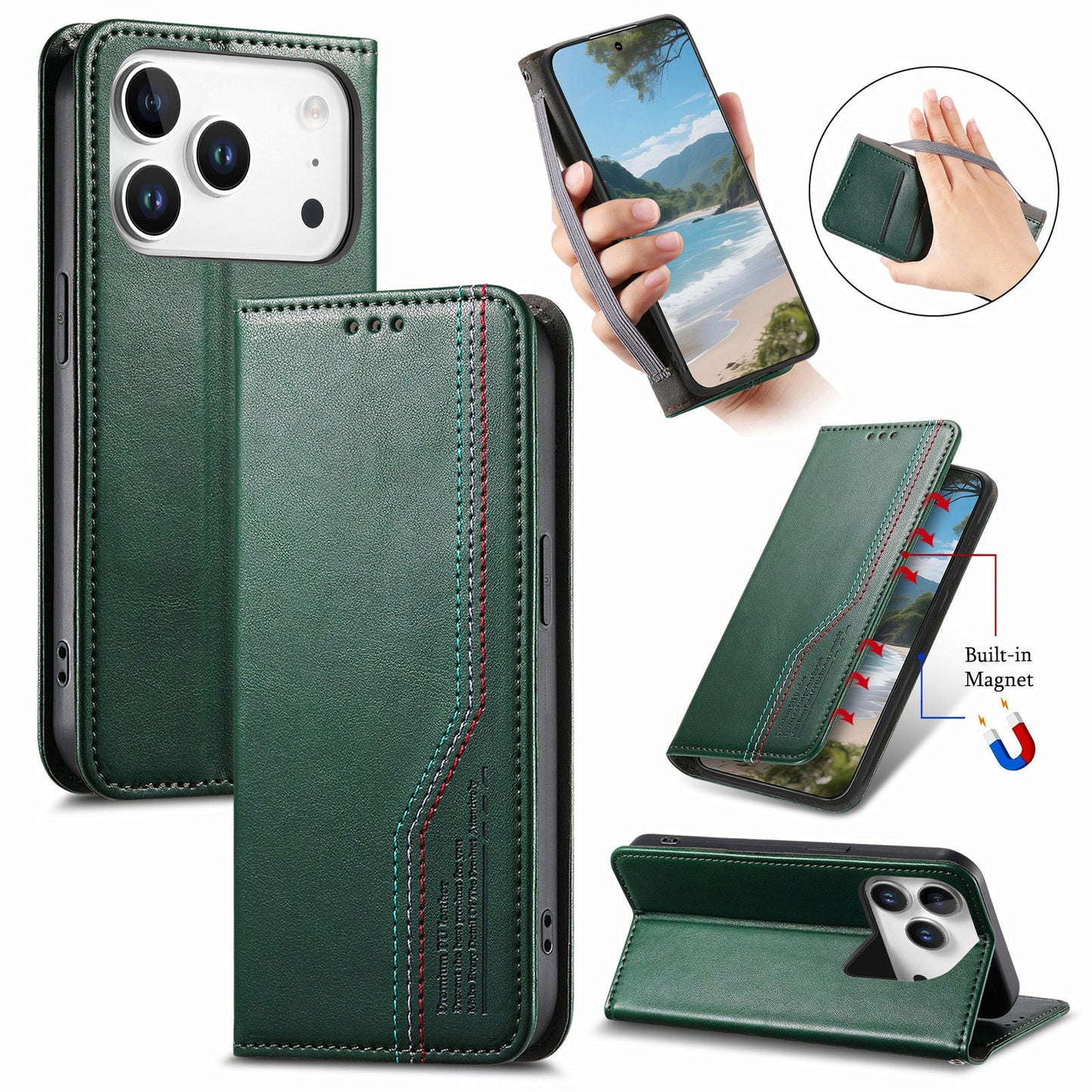 Elastic Band Premium Leather Flip Case for iPhone 17 Pro