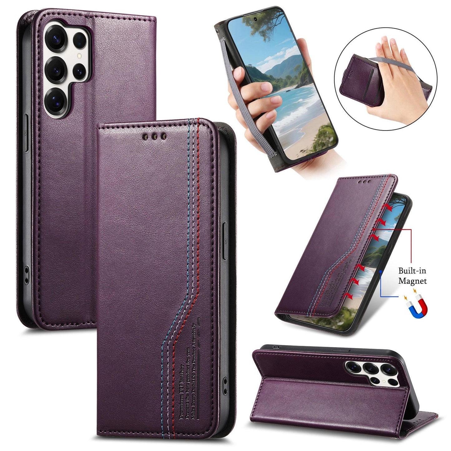 Elastic Band Premium Leather Flip Case for Samsung Galaxy S25 Ultra